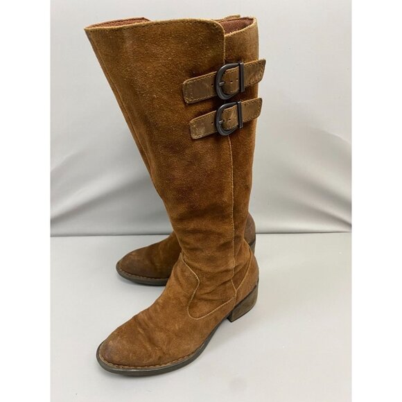 Born Brown leather Tall riding‎ Boots Womens size 7.5 Suede Rustic Fall Winter - Picture 1 of 16